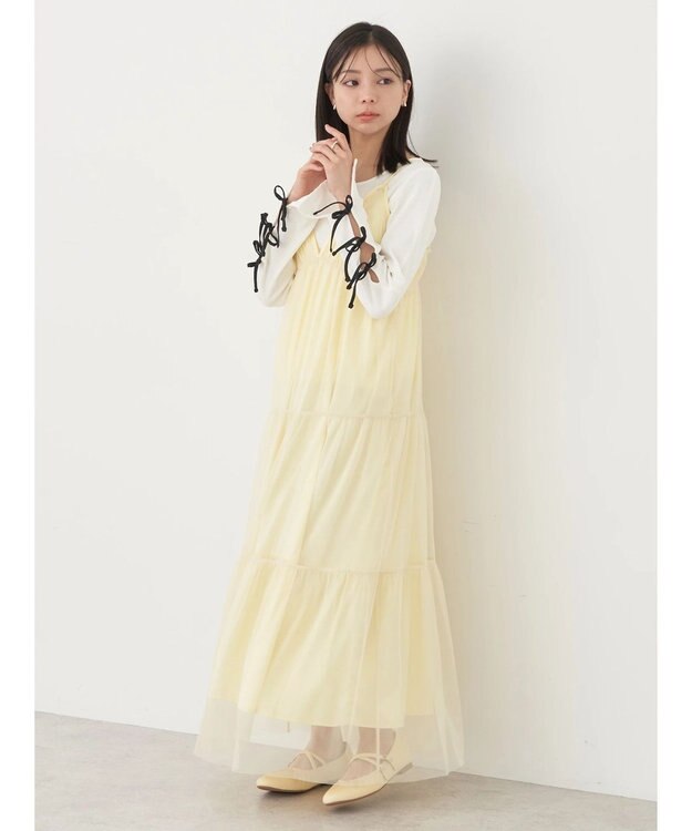 earth music&ecology ＳＥＴ２点ティアードペチドレス＋チュールワンピース Yellow