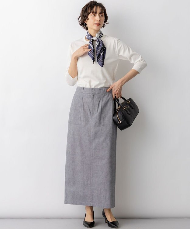 23区 L 【先行予約】スラブツイルストレッチ Iライン スカート ネイビー