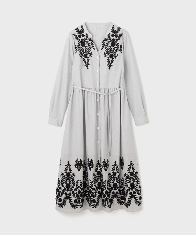 GRACE CONTINENTAL ストライプ刺繍ワンピース ブラック