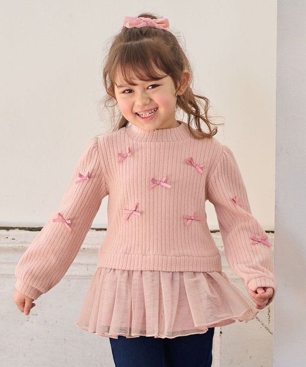 ANY KIDS ふくれジャガードリボンチュニック ピンク