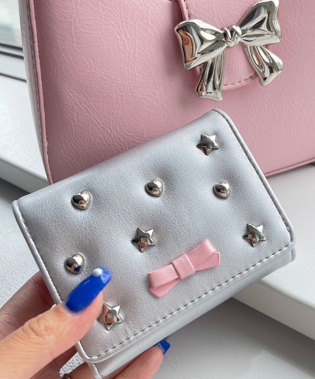 WEGO スタッズリボンウォレット シルバー