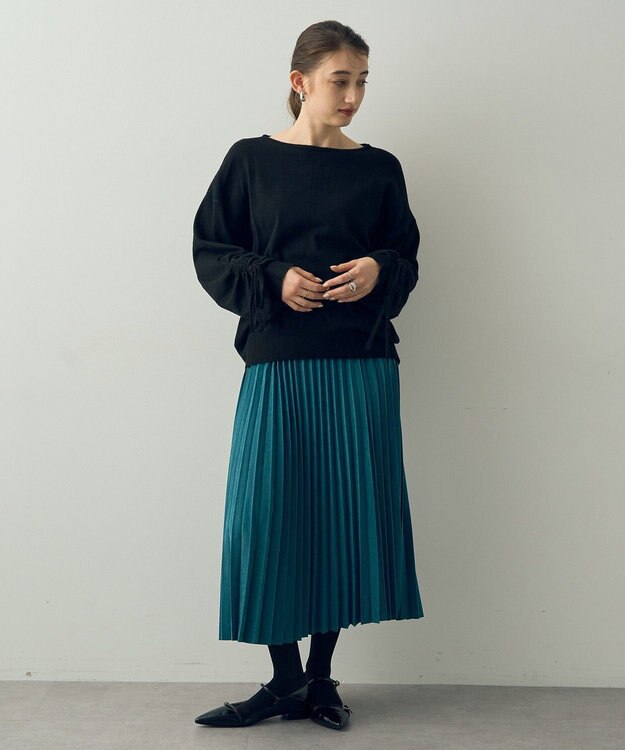 YECCA VECCA ピーチ起毛プリーツスカート Blue Green