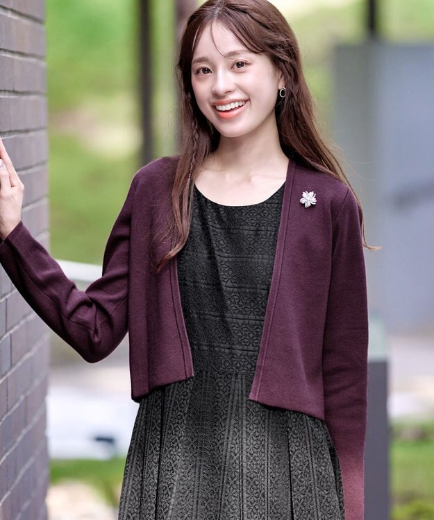 Tiaclasse L 【新色追加・洗える】ストレートショートニットボレロ バーガンディー