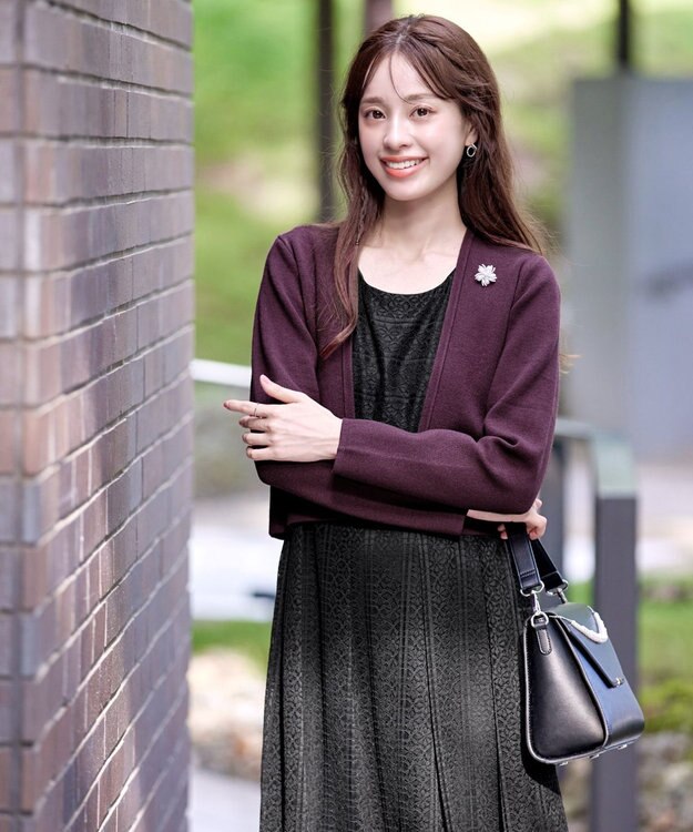 Tiaclasse L 【新色追加・洗える】ストレートショートニットボレロ バーガンディー