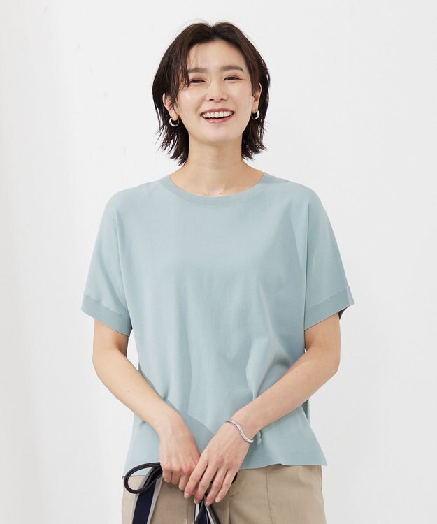 J.PRESS LADIES 【洗える】 レーヨンエリートストレッチ ドルマン ニット Tシャツ ライトグリーン系