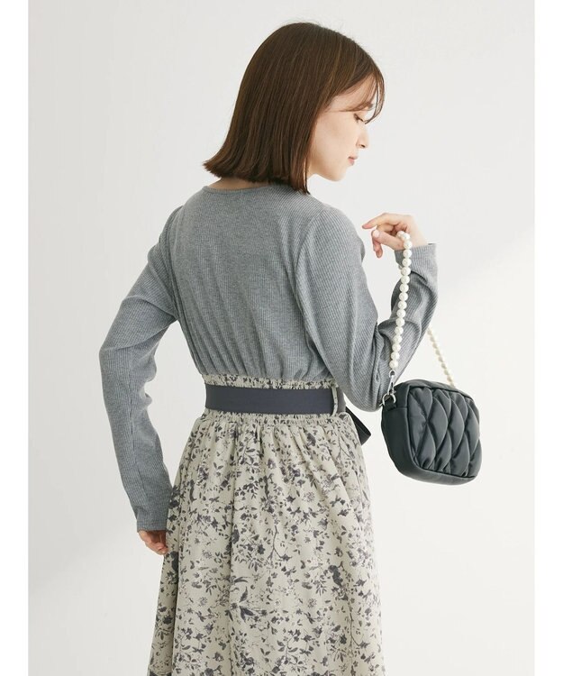 Green Parks ・ＥＬＥＮＣＡＲＥ　ＤＵＥ　リブ×フラワーキリカエワンピ Gray Mixture