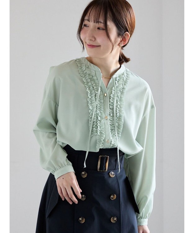 Te chichi フロントフリルキーネックブラウス ミント