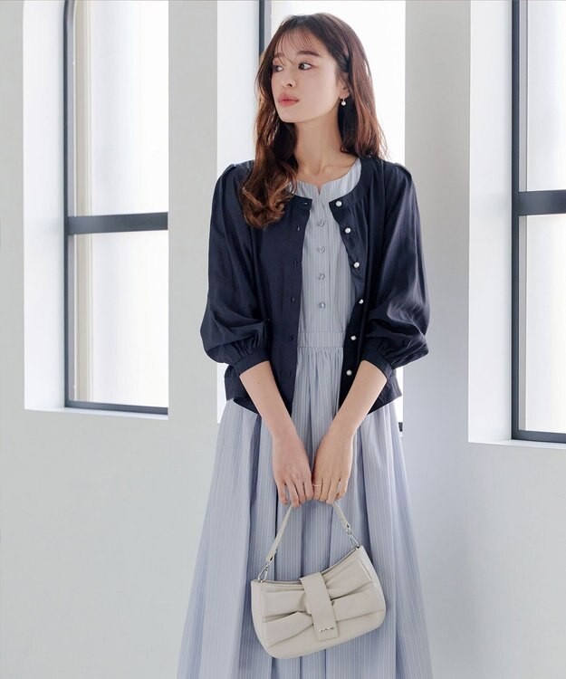 Tiaclasse L 【洗える】パールボタンシアーブルゾン ネイビー