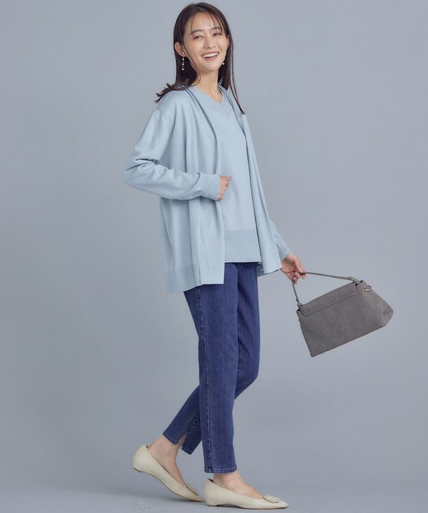 組曲 L 【WEB限定】セミウーステッド ニットカーディガン サックスブルー系