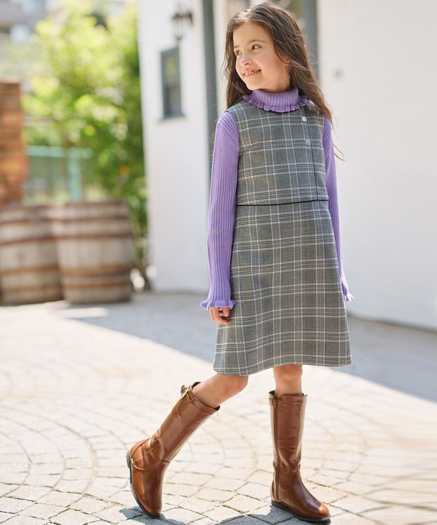 組曲 KIDS 【110-140cm】キチントチェック ジャンパースカート グレー系3