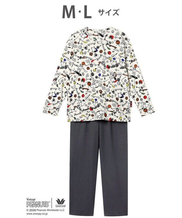 WACOAL PEANUTS パジャマ 長袖 長ズボン 綿100%(本体) スヌーピー レディース FDX561 /ワコール アイボリー