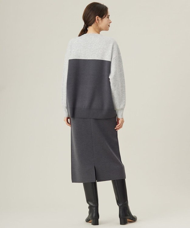 自由区 【カタログ掲載・セットアップ対応・洗える】スムージーブロッキング ニット ライトグレー×スレート