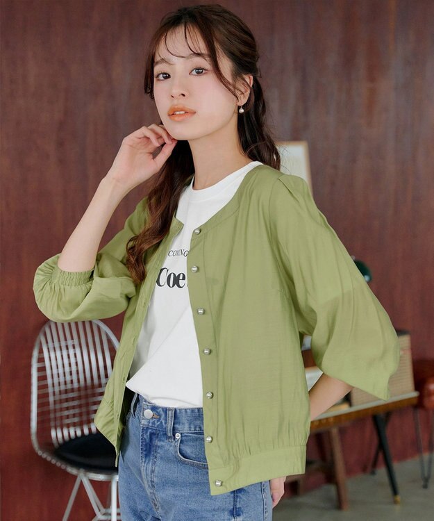 Tiaclasse L 【洗える】パールボタンシアーブルゾン ライム
