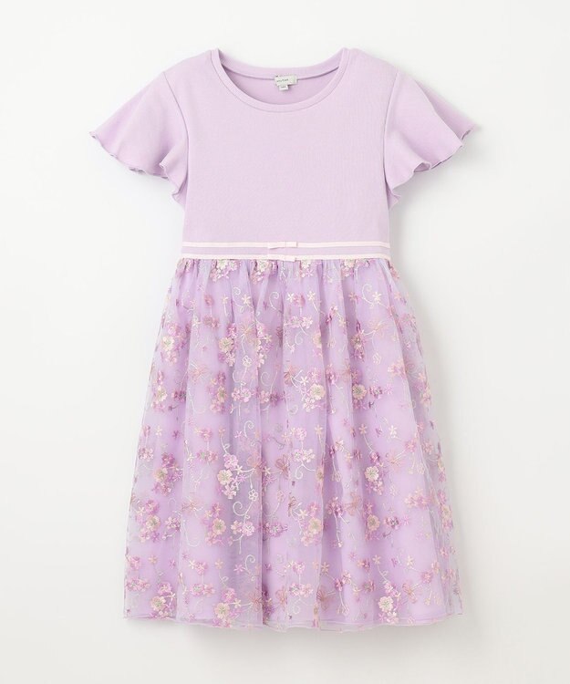 ANY KIDS 刺繍 チュール ワンピース ラベンダー