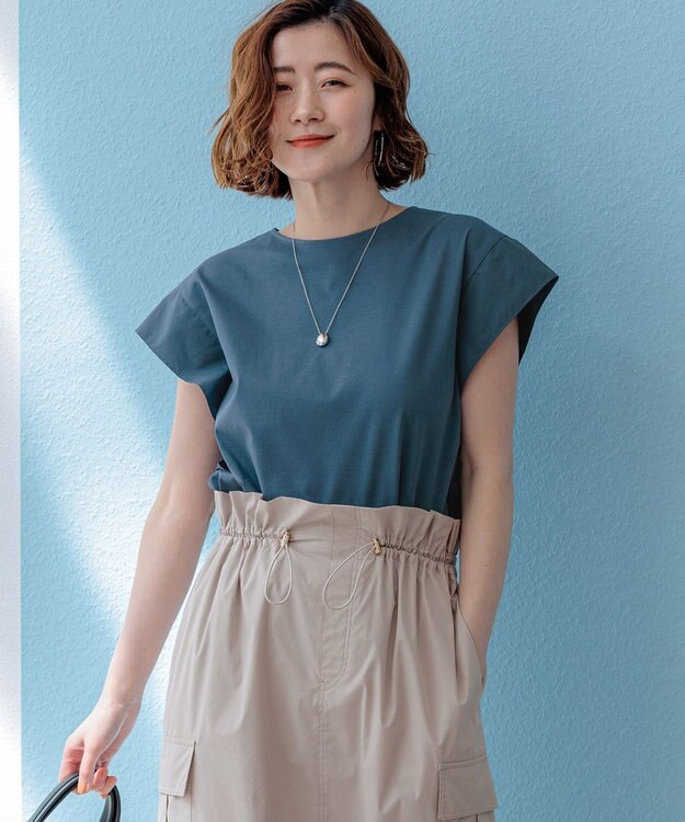 23区 【先行予約】スムースデザイン タフタスリーブ カットソー ダルブルー系