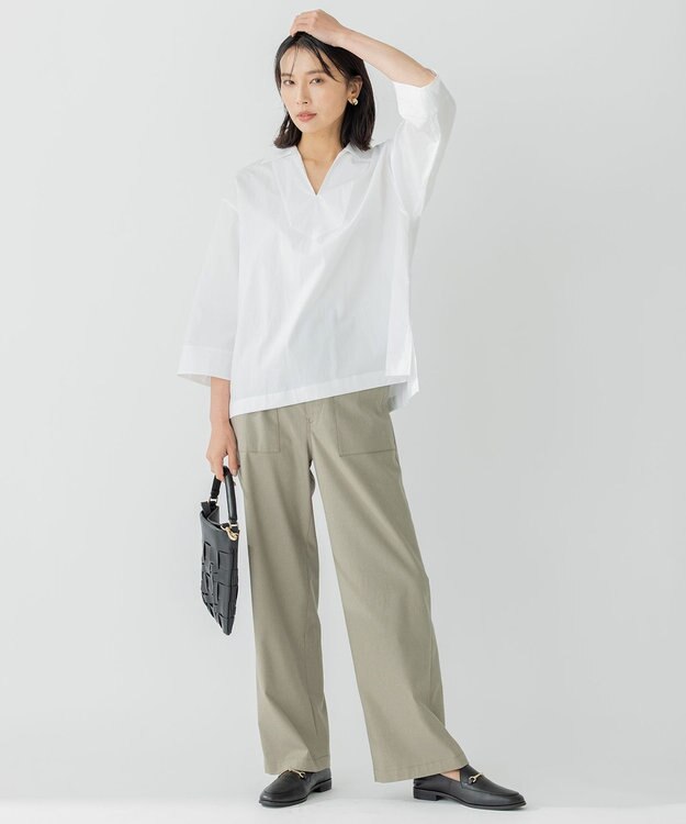 23区 【洗える】コンパクトコットンツイル スキッパー シャツ ホワイト系