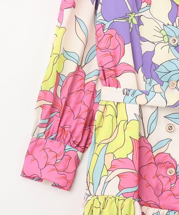 GRACE CONTINENTAL フラワープリントテーラーワンピース ピンク