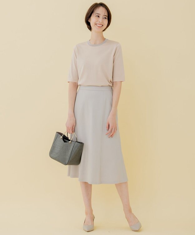 自由区 【好評につき追加生産/洗える】WASHABLEPONTE セミフレアスカート ライトグレー系