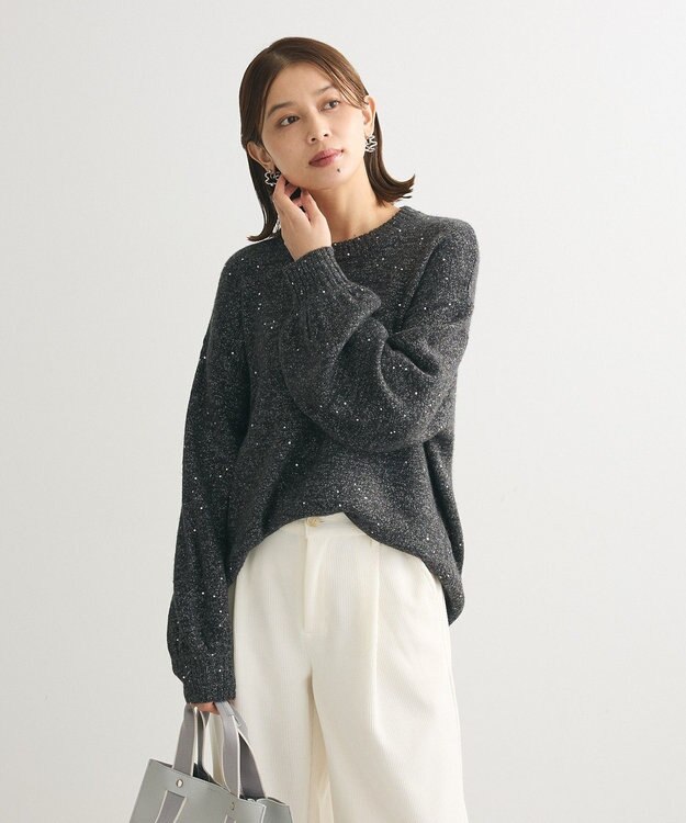 Green Parks スパンコールニットプルオーバー Dark Gray Mixture