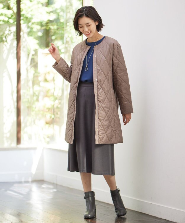 J.PRESS LADIES S 【洗える】高密度タフタ キルティング ロング コート ブラウン系