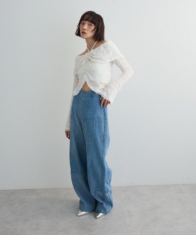 Green Parks シャーリングオフショルプルオーバー Off White