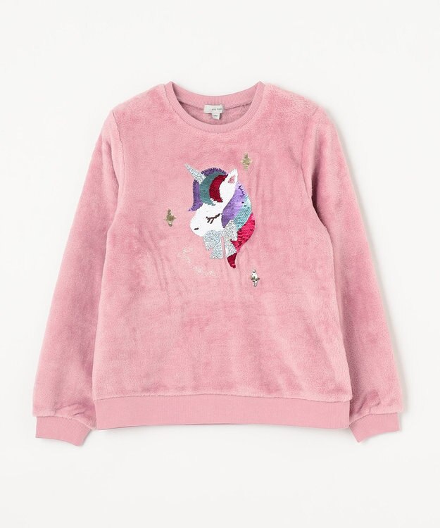 ANY KIDS 両面 フリース スパンコール トレーナー ピンク×ユニコーン
