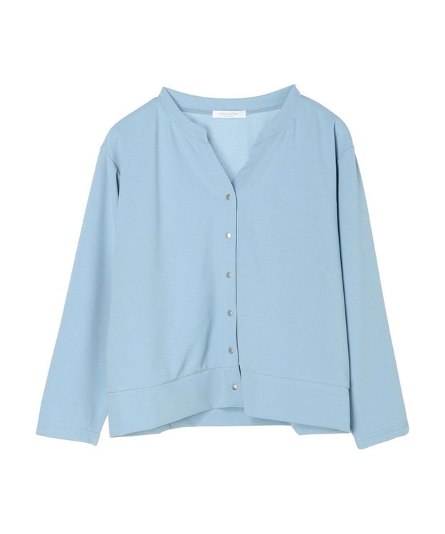 Green Parks カットジョーゼットドットボタンカーディガン Sax