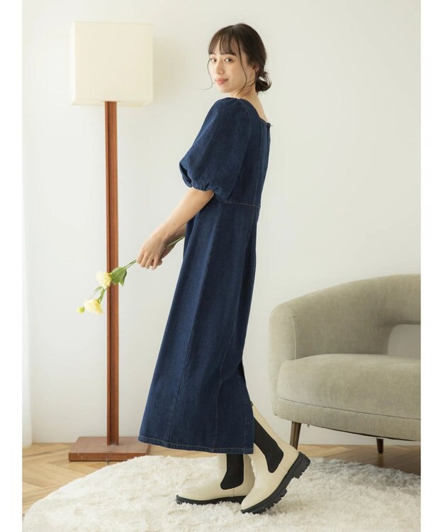 earth music&ecology スクエアネックデニムワンピース Dark Indigo