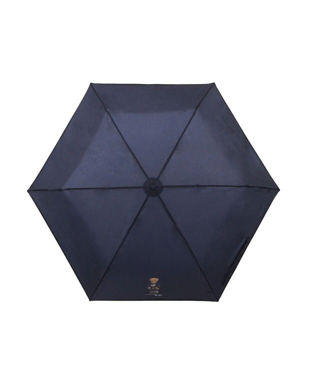 MOONBAT 【WEB限定/軽量】POLO RALPH LAUREN（ポロ ラルフローレン） 折りたたみ傘 ポロベア×チェックパイピング 無地 FLAG BEAR ネイビーブルー