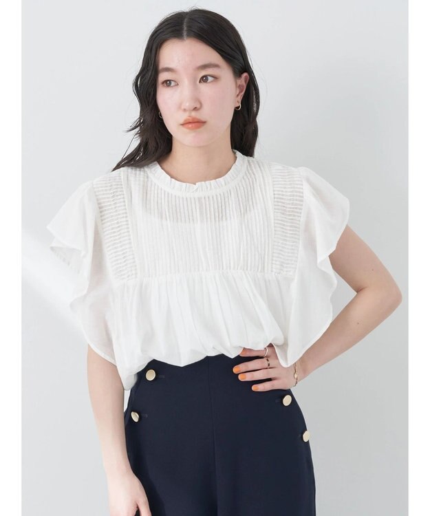 earth music&ecology コットンボイルフリルブラウス Off White