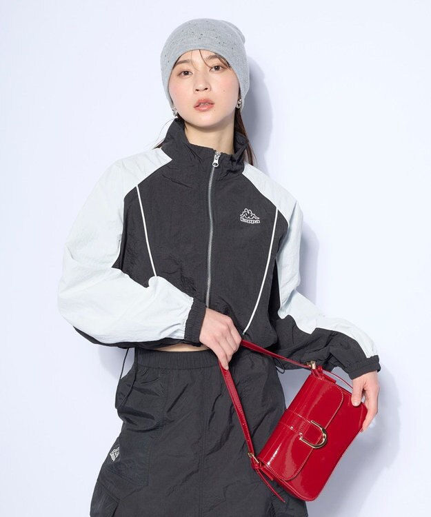 OP／FILA 【Kappa】ショート丈 ナイロントラックジャケット ブラック