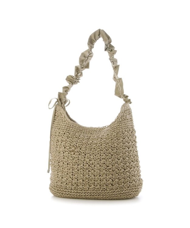 UNBILLION カシュカシュ cachecache / ドロストフリルハンドル地柄編みトート カゴバッグ オーク