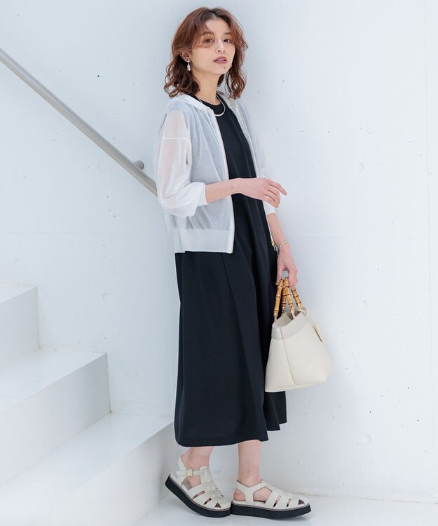 23区 L 【洗える】ストレッチジョーゼット ワンピース ブラック系