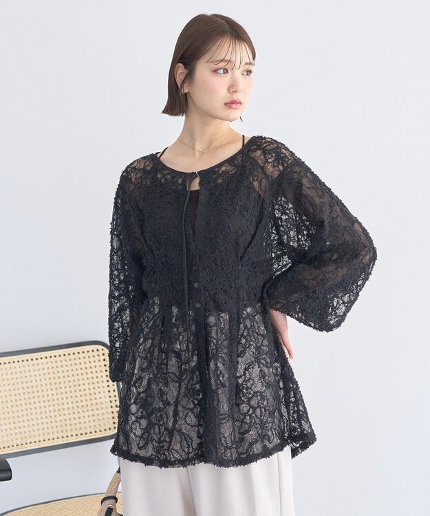 earth music&ecology レースフラワーブラウス Black