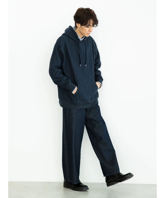 CRAFT STANDARD BOUTIQUE ケーブル柄カットパーカー1 Navy