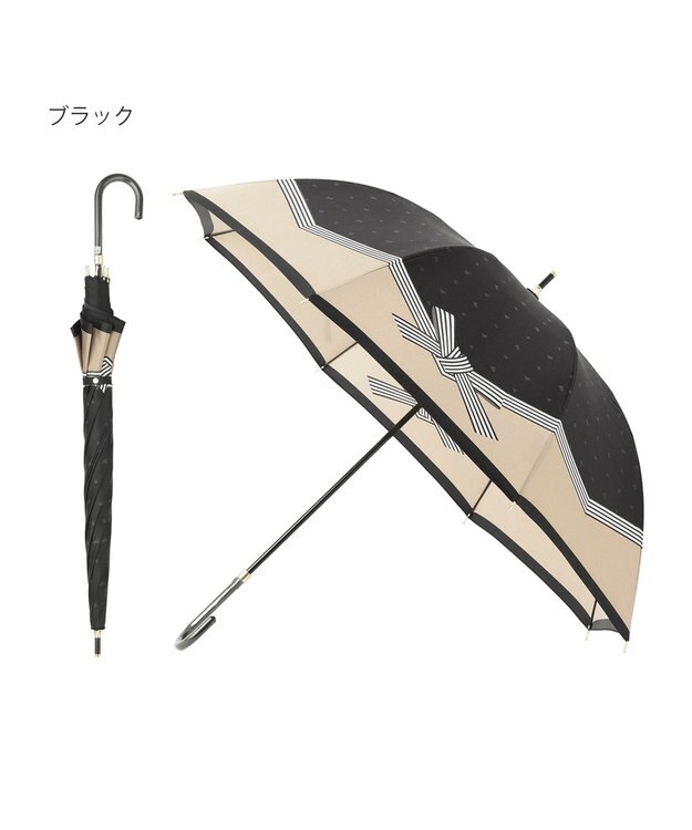 MOONBAT 【耐風】LANVIN en Bleu 長傘 サテンプリントリボン ブラック