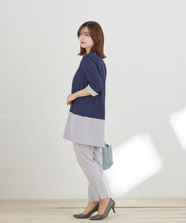 Tiaclasse 麻調テーパードパンツ サックスグレー