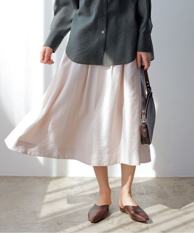 組曲 【セットアップ対応・ウエストゴム仕様】ニュアンスシフォン スカート ベージュ系