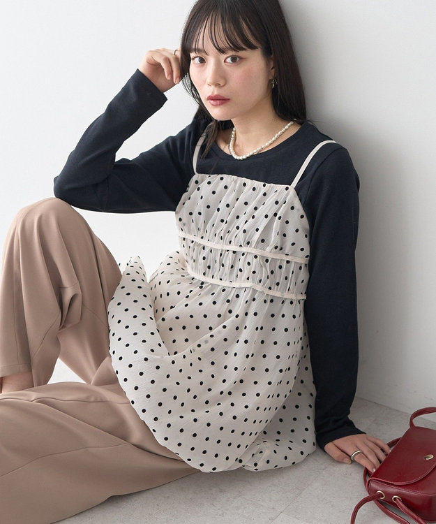 earth music&ecology ドットバルーンキャミチュニック Dot Black