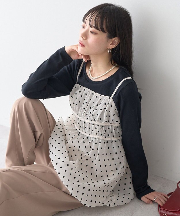 earth music&ecology ドットバルーンキャミチュニック Dot Black