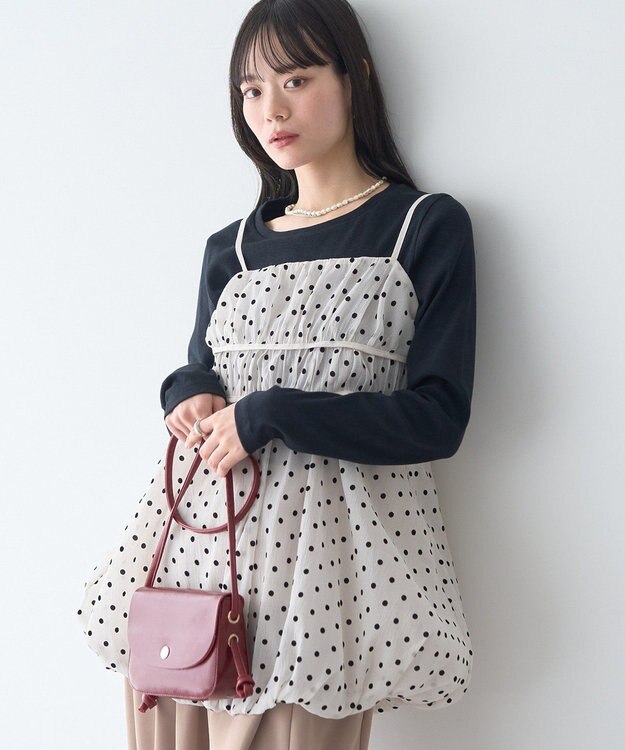 earth music&ecology ドットバルーンキャミチュニック Dot Black