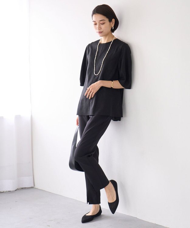 UNFILO L フロントスリットパンツ ブラック