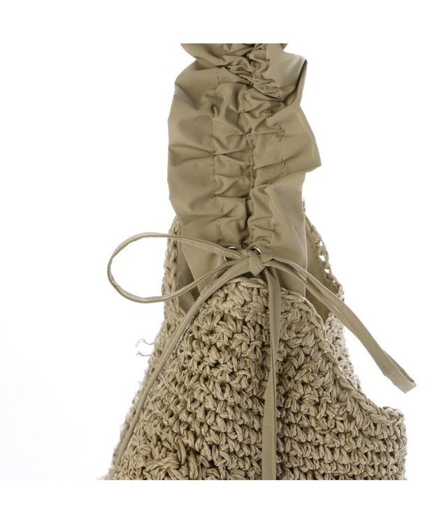 UNBILLION カシュカシュ cachecache / ドロストフリルハンドル地柄編みトート カゴバッグ オーク