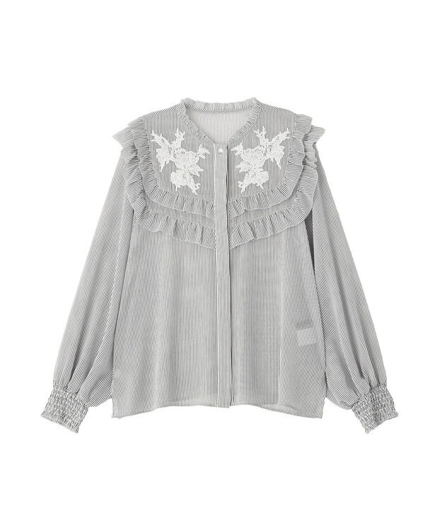 YECCA VECCA ラッフルレースブラウス Stripe