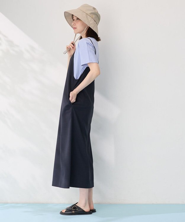 ANY L 【洗濯機可/セットアップ可/UVケア/速乾/イージーケア】サラサラテックリネンキャミソールワンピース ネイビー