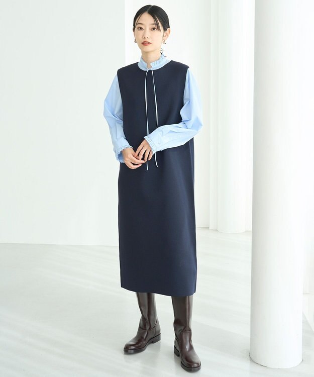 UNFILO L BEAUTY FORM KNIT スリーブレス ワンピース ネイビー
