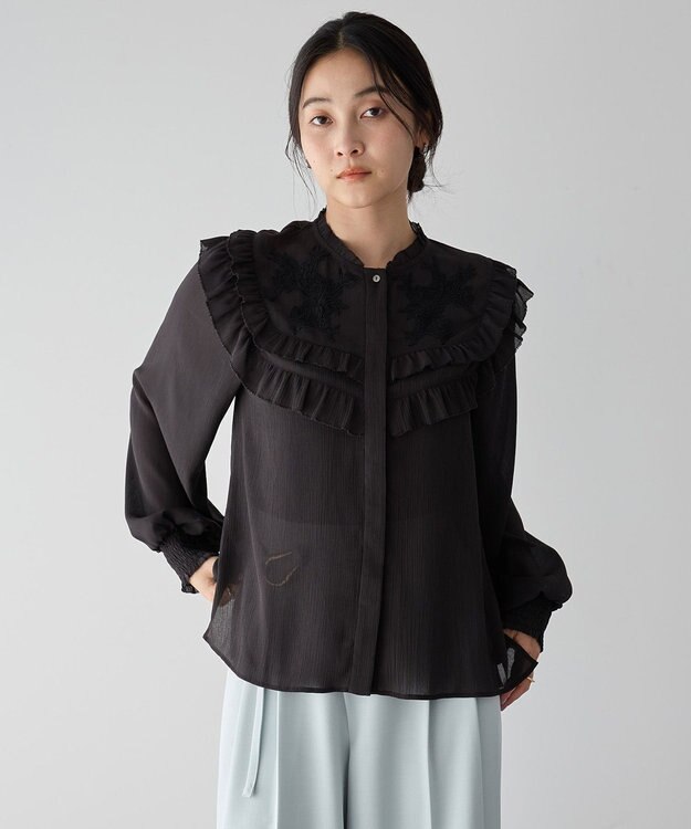 YECCA VECCA ラッフルレースブラウス Black