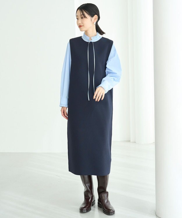 UNFILO L BEAUTY FORM KNIT スリーブレス ワンピース ネイビー
