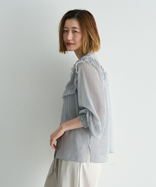 YECCA VECCA ラッフルレースブラウス Stripe