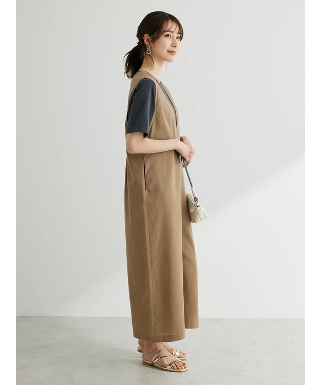 Green Parks 綿麻混サロペット Dark Beige